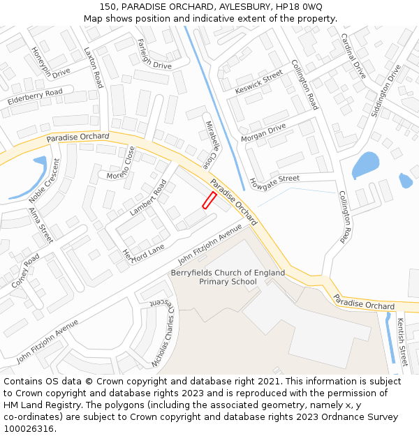 150, PARADISE ORCHARD, AYLESBURY, HP18 0WQ: Location map and indicative extent of plot