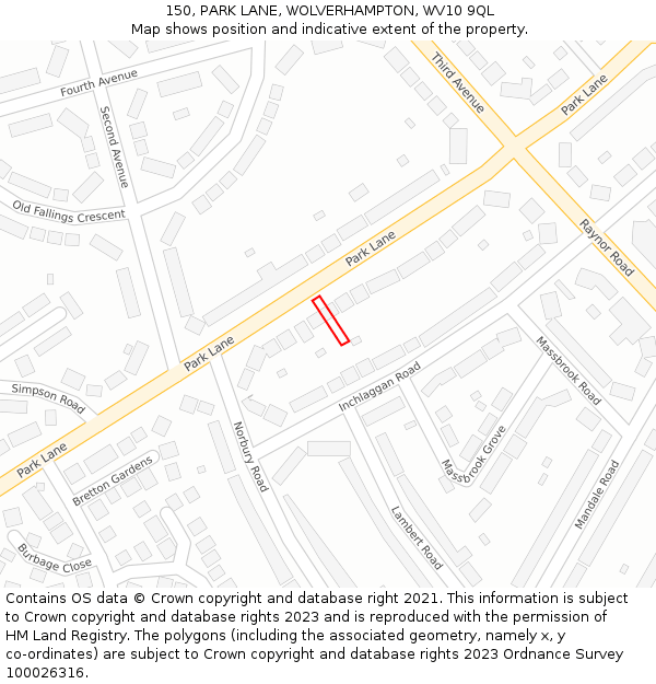 150, PARK LANE, WOLVERHAMPTON, WV10 9QL: Location map and indicative extent of plot