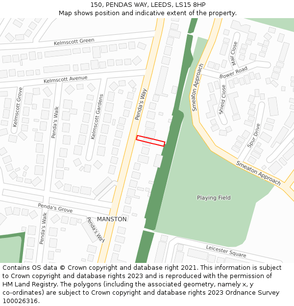 150, PENDAS WAY, LEEDS, LS15 8HP: Location map and indicative extent of plot