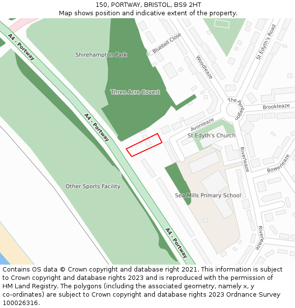 150, PORTWAY, BRISTOL, BS9 2HT: Location map and indicative extent of plot