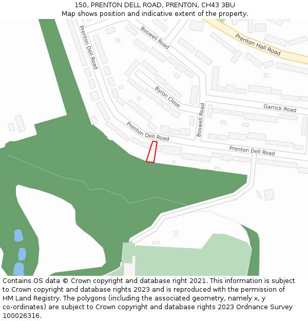 150, PRENTON DELL ROAD, PRENTON, CH43 3BU: Location map and indicative extent of plot