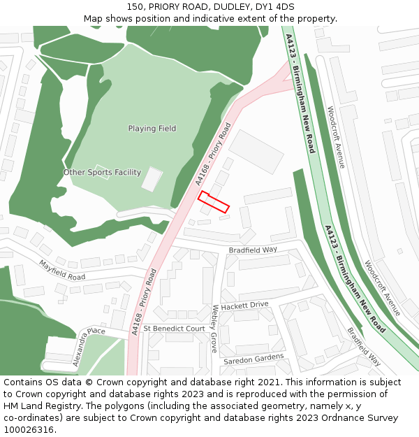 150, PRIORY ROAD, DUDLEY, DY1 4DS: Location map and indicative extent of plot