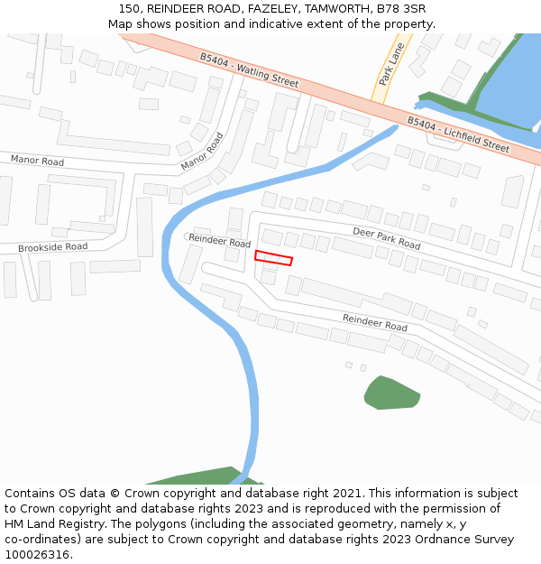 150, REINDEER ROAD, FAZELEY, TAMWORTH, B78 3SR: Location map and indicative extent of plot