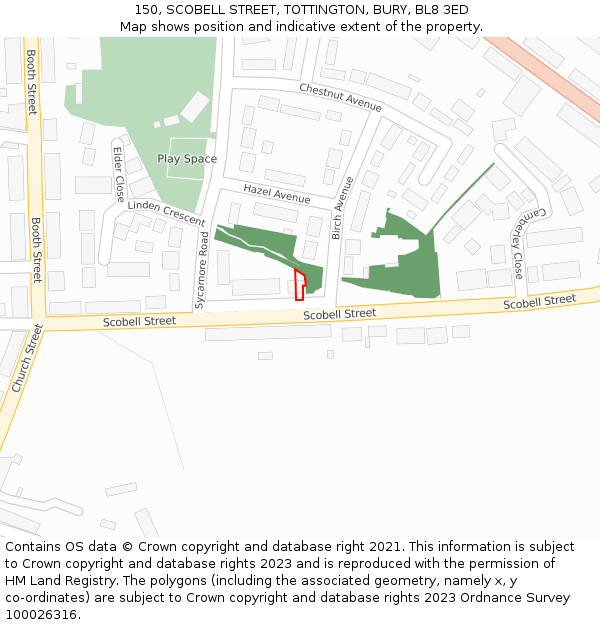 150, SCOBELL STREET, TOTTINGTON, BURY, BL8 3ED: Location map and indicative extent of plot