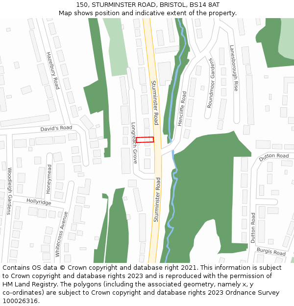150, STURMINSTER ROAD, BRISTOL, BS14 8AT: Location map and indicative extent of plot
