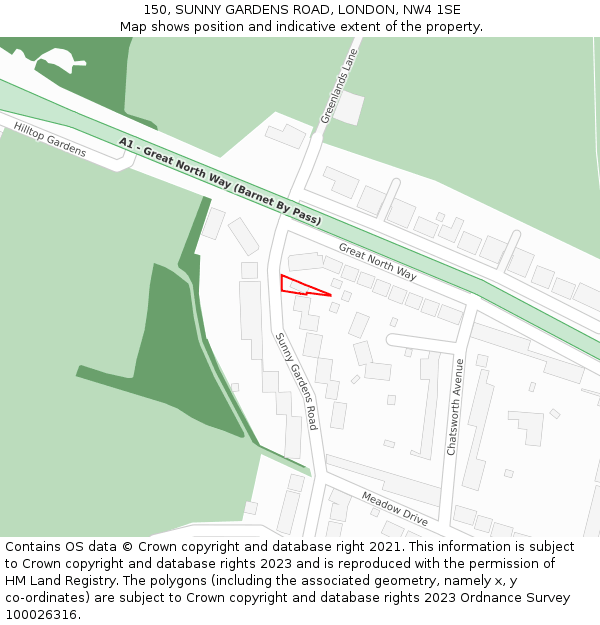 150, SUNNY GARDENS ROAD, LONDON, NW4 1SE: Location map and indicative extent of plot