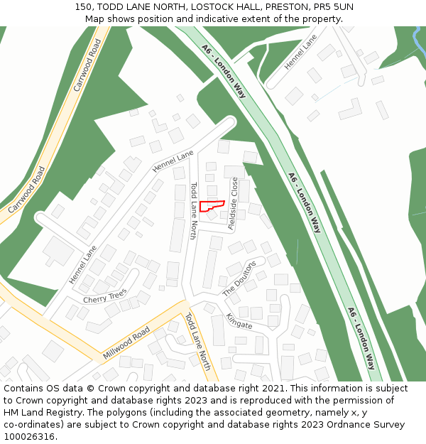150, TODD LANE NORTH, LOSTOCK HALL, PRESTON, PR5 5UN: Location map and indicative extent of plot