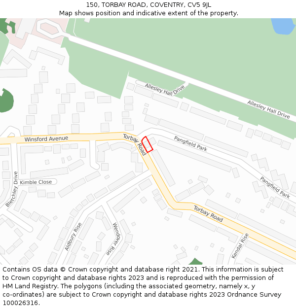 150, TORBAY ROAD, COVENTRY, CV5 9JL: Location map and indicative extent of plot