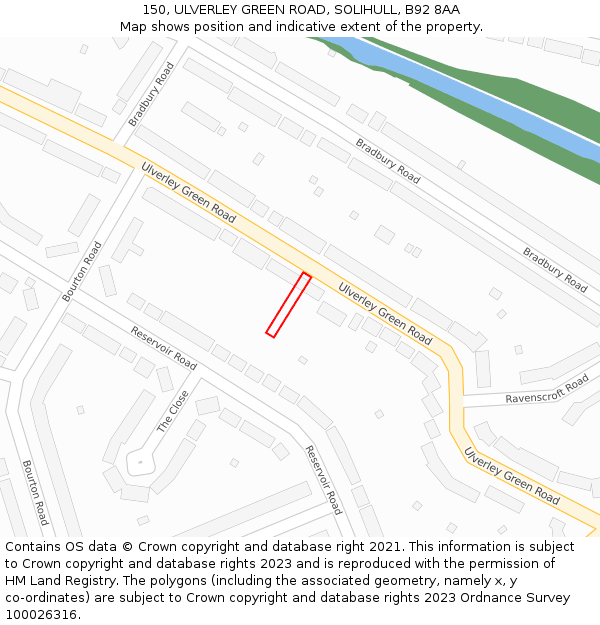 150, ULVERLEY GREEN ROAD, SOLIHULL, B92 8AA: Location map and indicative extent of plot
