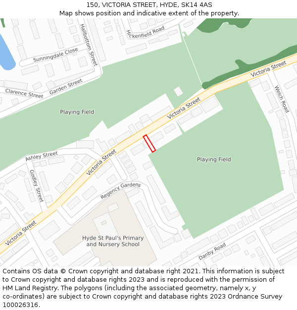 150, VICTORIA STREET, HYDE, SK14 4AS: Location map and indicative extent of plot