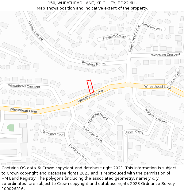 150, WHEATHEAD LANE, KEIGHLEY, BD22 6LU: Location map and indicative extent of plot