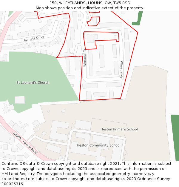 150, WHEATLANDS, HOUNSLOW, TW5 0SD: Location map and indicative extent of plot