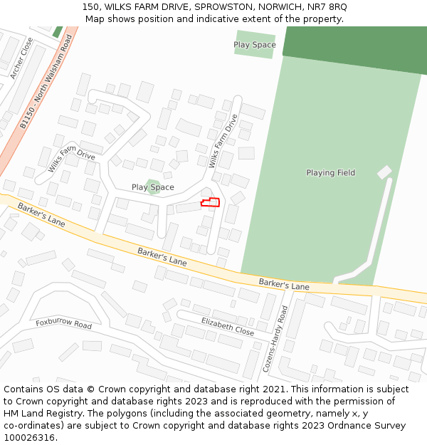 150, WILKS FARM DRIVE, SPROWSTON, NORWICH, NR7 8RQ: Location map and indicative extent of plot
