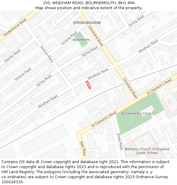 150, WINDHAM ROAD, BOURNEMOUTH, BH1 4RA: Location map and indicative extent of plot