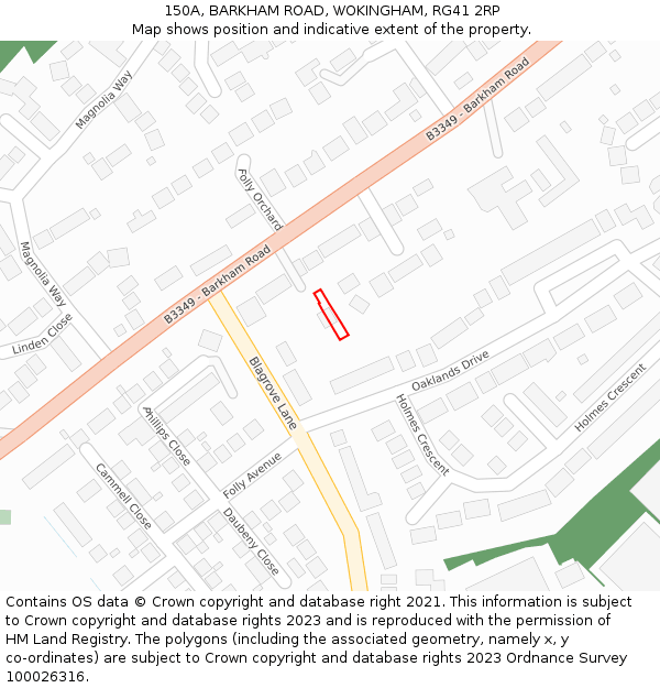 150A, BARKHAM ROAD, WOKINGHAM, RG41 2RP: Location map and indicative extent of plot