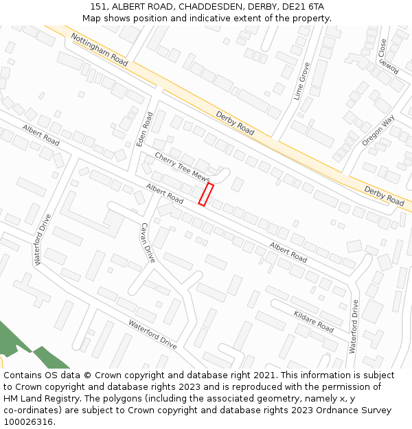 151, ALBERT ROAD, CHADDESDEN, DERBY, DE21 6TA: Location map and indicative extent of plot