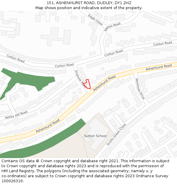 151, ASHENHURST ROAD, DUDLEY, DY1 2HZ: Location map and indicative extent of plot