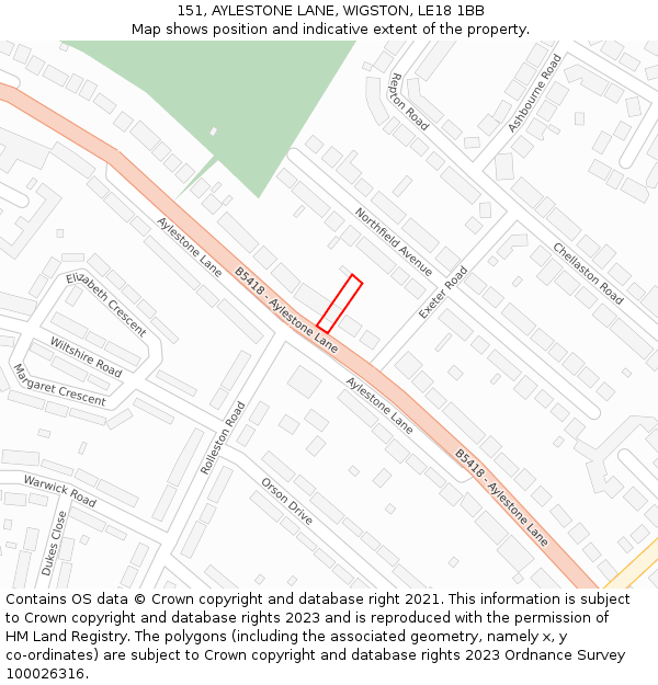 151, AYLESTONE LANE, WIGSTON, LE18 1BB: Location map and indicative extent of plot