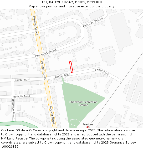 151, BALFOUR ROAD, DERBY, DE23 8UR: Location map and indicative extent of plot