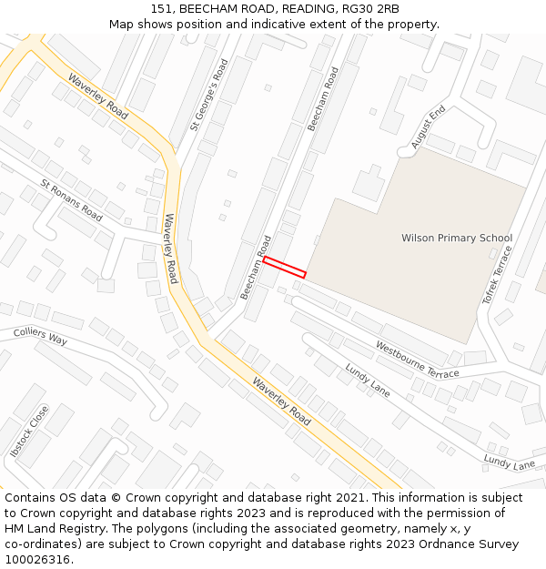151, BEECHAM ROAD, READING, RG30 2RB: Location map and indicative extent of plot