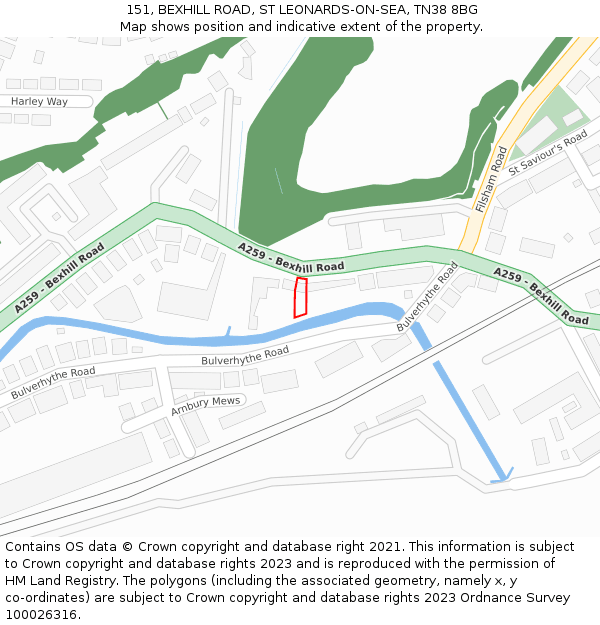 151, BEXHILL ROAD, ST LEONARDS-ON-SEA, TN38 8BG: Location map and indicative extent of plot