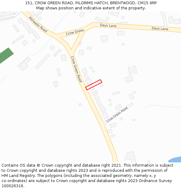 151, CROW GREEN ROAD, PILGRIMS HATCH, BRENTWOOD, CM15 9RP: Location map and indicative extent of plot