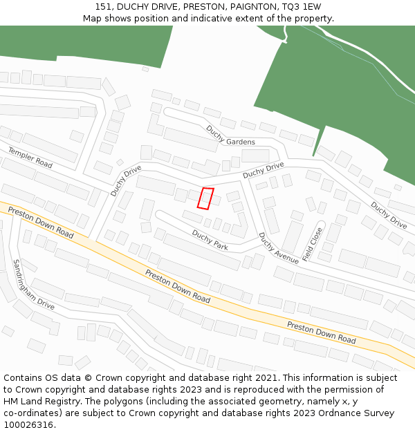151, DUCHY DRIVE, PRESTON, PAIGNTON, TQ3 1EW: Location map and indicative extent of plot