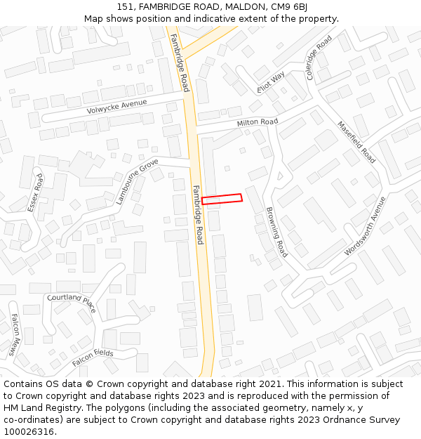 151, FAMBRIDGE ROAD, MALDON, CM9 6BJ: Location map and indicative extent of plot