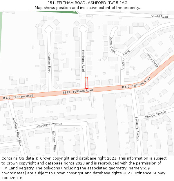 151, FELTHAM ROAD, ASHFORD, TW15 1AG: Location map and indicative extent of plot