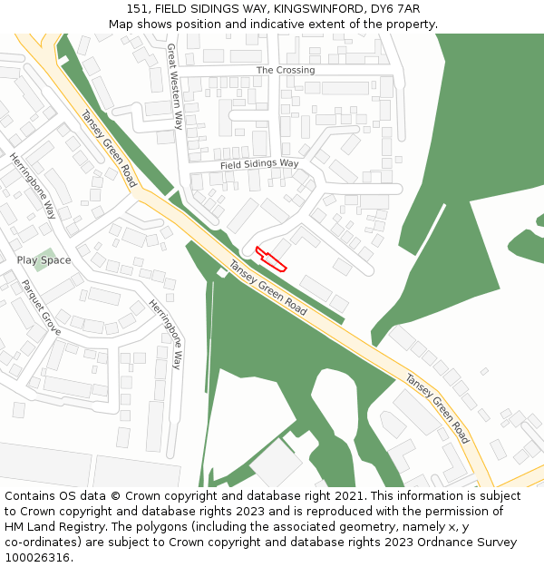 151, FIELD SIDINGS WAY, KINGSWINFORD, DY6 7AR: Location map and indicative extent of plot