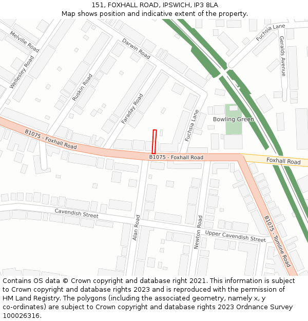151, FOXHALL ROAD, IPSWICH, IP3 8LA: Location map and indicative extent of plot