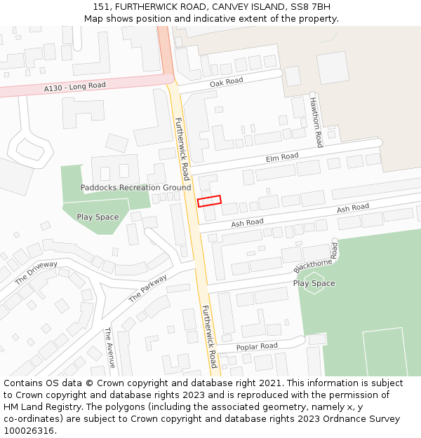 151, FURTHERWICK ROAD, CANVEY ISLAND, SS8 7BH: Location map and indicative extent of plot