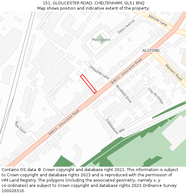 151, GLOUCESTER ROAD, CHELTENHAM, GL51 8NQ: Location map and indicative extent of plot