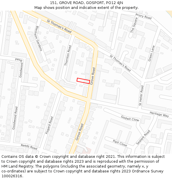 151, GROVE ROAD, GOSPORT, PO12 4JN: Location map and indicative extent of plot