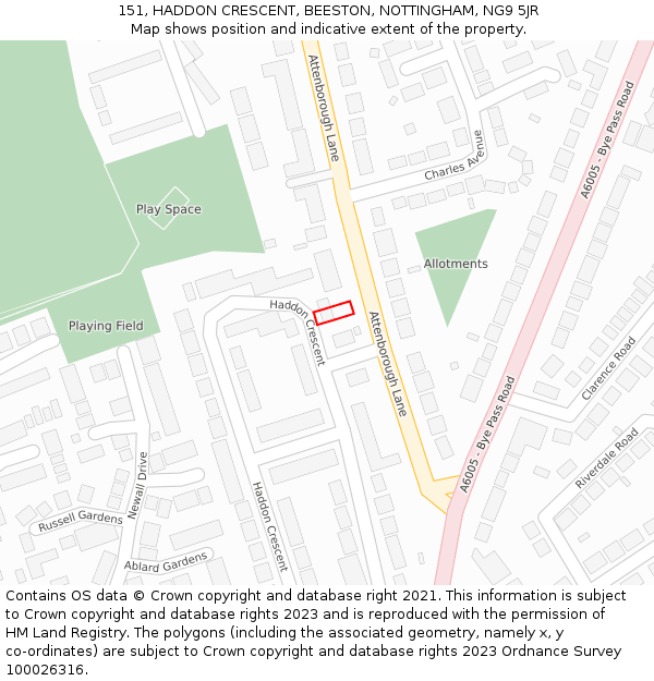 151, HADDON CRESCENT, BEESTON, NOTTINGHAM, NG9 5JR: Location map and indicative extent of plot