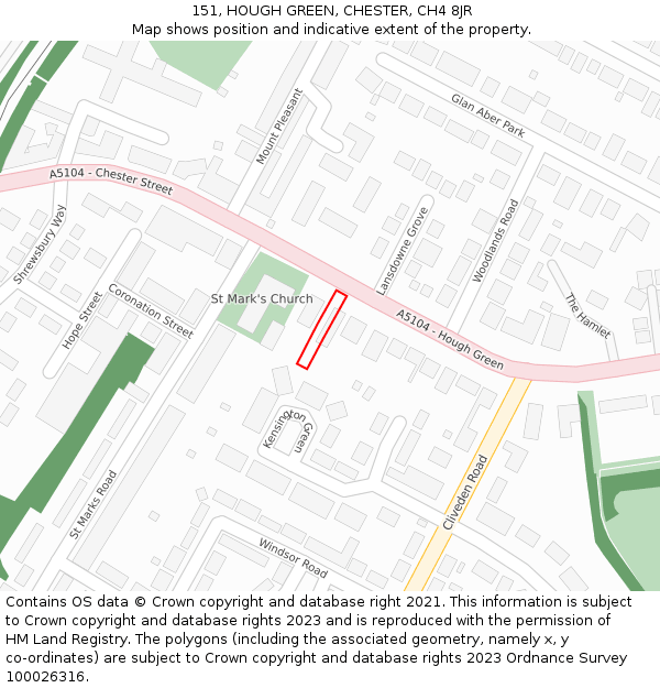 151, HOUGH GREEN, CHESTER, CH4 8JR: Location map and indicative extent of plot