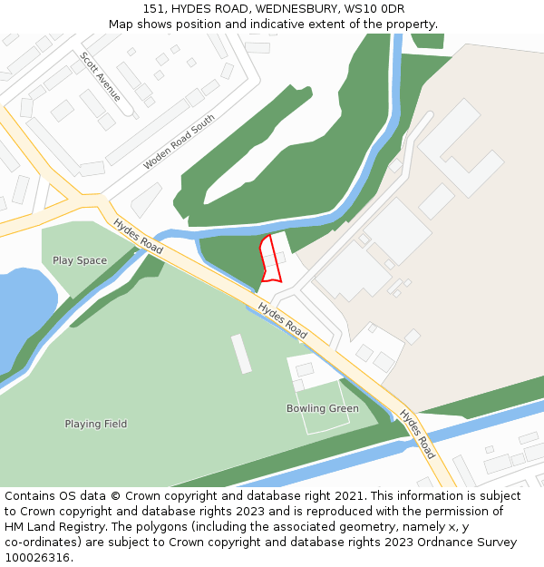 151, HYDES ROAD, WEDNESBURY, WS10 0DR: Location map and indicative extent of plot
