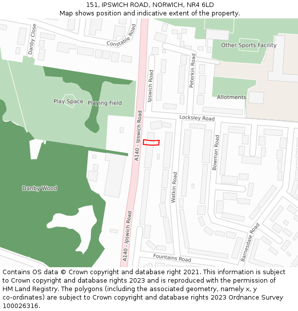 151, IPSWICH ROAD, NORWICH, NR4 6LD: Location map and indicative extent of plot