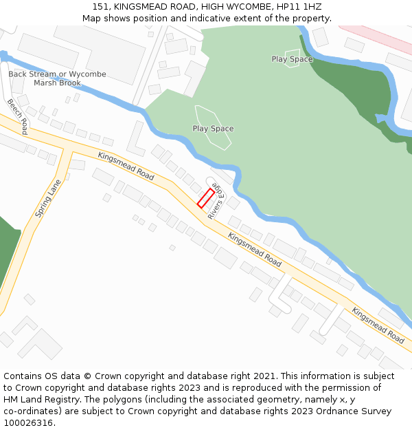 151, KINGSMEAD ROAD, HIGH WYCOMBE, HP11 1HZ: Location map and indicative extent of plot