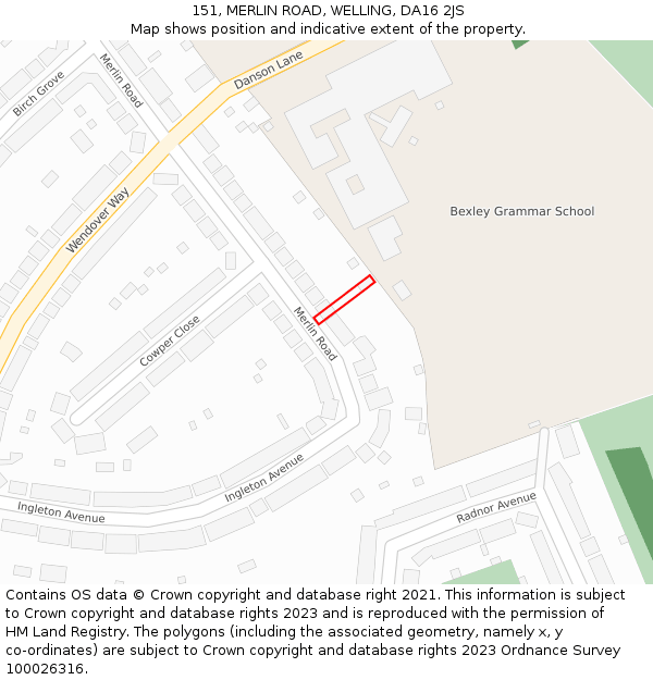 151, MERLIN ROAD, WELLING, DA16 2JS: Location map and indicative extent of plot
