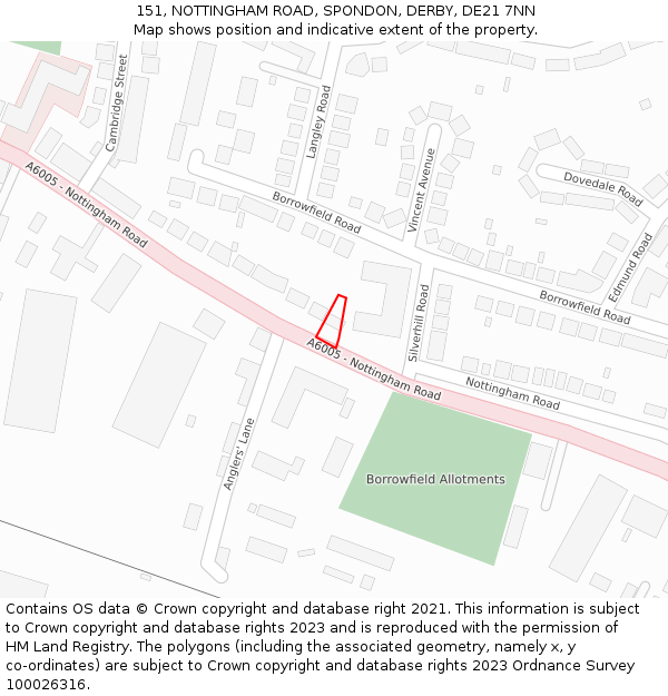151, NOTTINGHAM ROAD, SPONDON, DERBY, DE21 7NN: Location map and indicative extent of plot