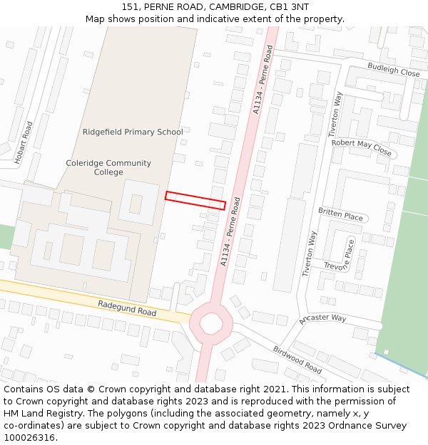 151, PERNE ROAD, CAMBRIDGE, CB1 3NT: Location map and indicative extent of plot
