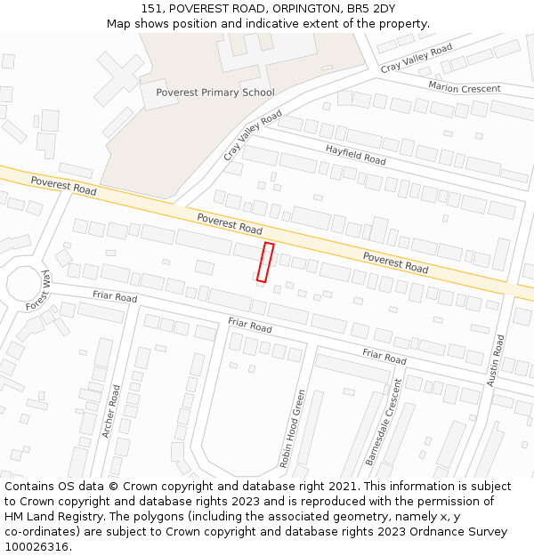 151, POVEREST ROAD, ORPINGTON, BR5 2DY: Location map and indicative extent of plot