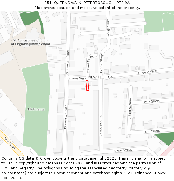 151, QUEENS WALK, PETERBOROUGH, PE2 9AJ: Location map and indicative extent of plot