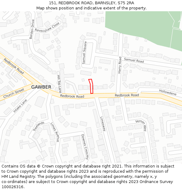 151, REDBROOK ROAD, BARNSLEY, S75 2RA: Location map and indicative extent of plot