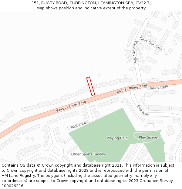 151, RUGBY ROAD, CUBBINGTON, LEAMINGTON SPA, CV32 7JJ: Location map and indicative extent of plot