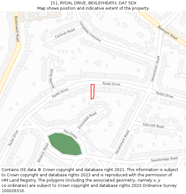 151, RYDAL DRIVE, BEXLEYHEATH, DA7 5DX: Location map and indicative extent of plot