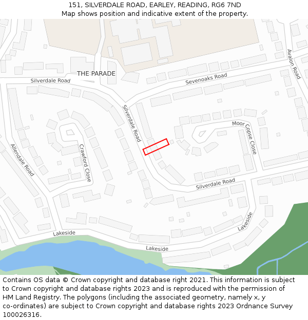 151, SILVERDALE ROAD, EARLEY, READING, RG6 7ND: Location map and indicative extent of plot