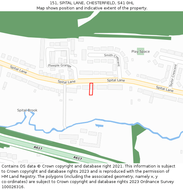 151, SPITAL LANE, CHESTERFIELD, S41 0HL: Location map and indicative extent of plot