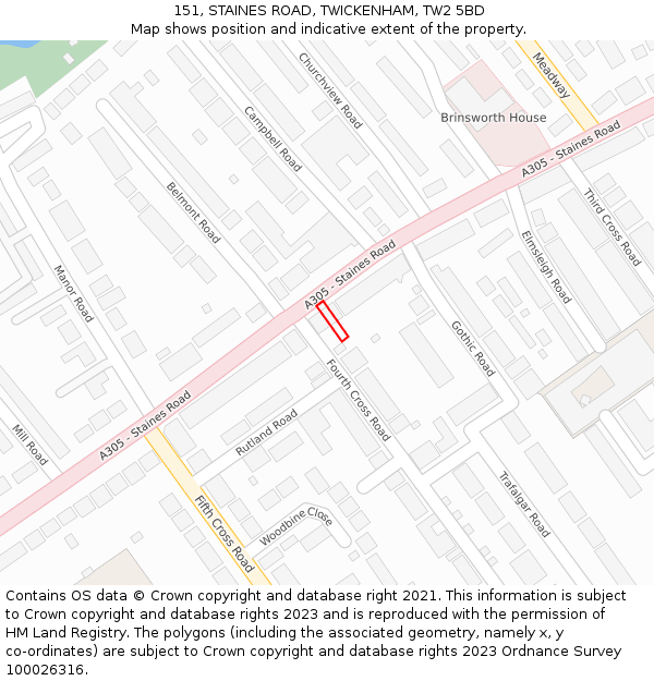 151, STAINES ROAD, TWICKENHAM, TW2 5BD: Location map and indicative extent of plot